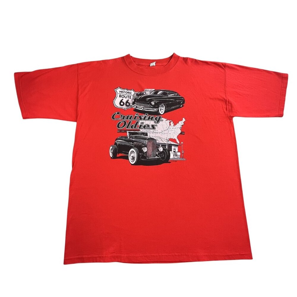 VTG Route 66 Shirt Mens XL Cruising Oldies Classic Cars USA Made 90s Air Waves